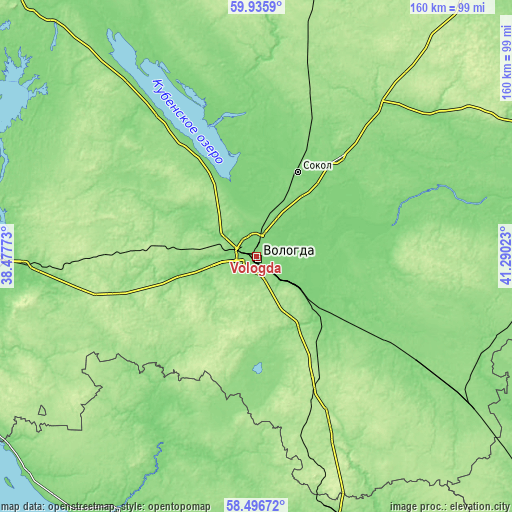 Topographic map of Vologda