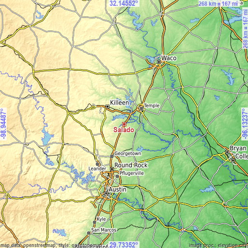 Topographic map of Salado