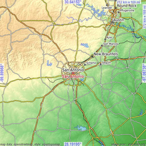Topographic map of San Antonio