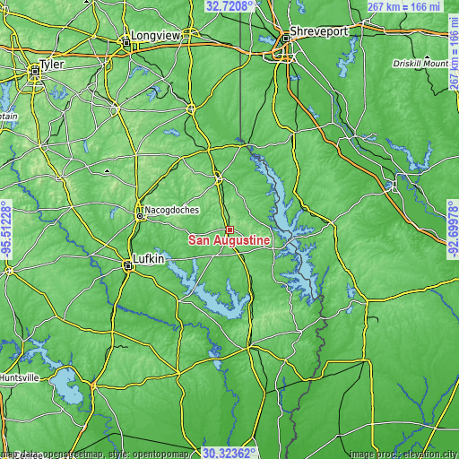 Topographic map of San Augustine