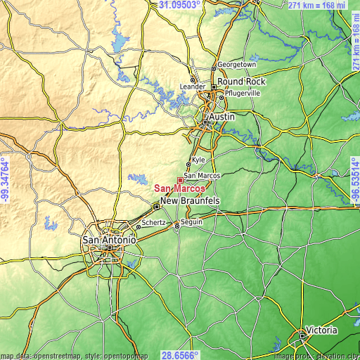 Topographic map of San Marcos