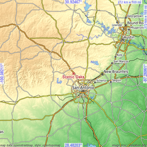 Topographic map of Scenic Oaks