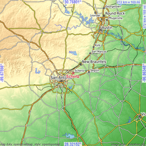 Topographic map of Schertz