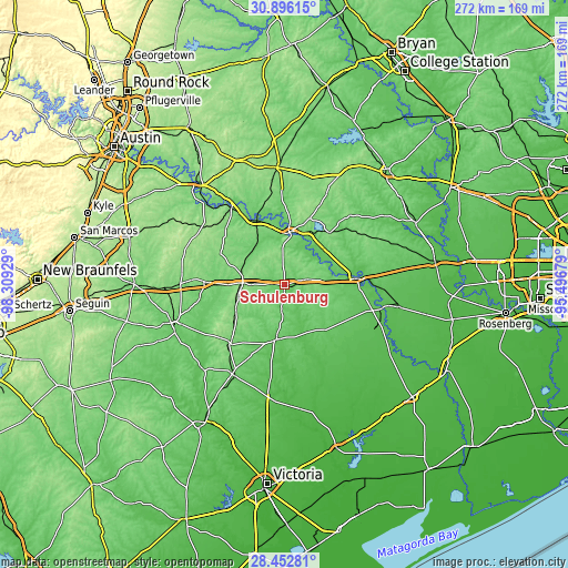 Topographic map of Schulenburg