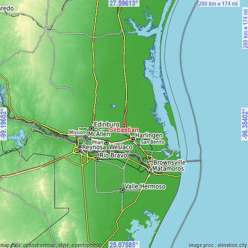 Topographic map of Sebastian