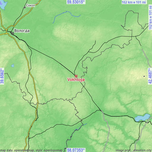 Topographic map of Vokhtoga