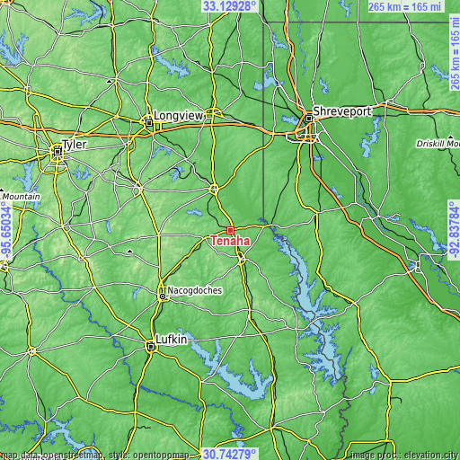 Topographic map of Tenaha