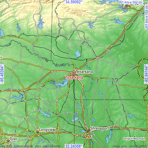 Topographic map of Texarkana
