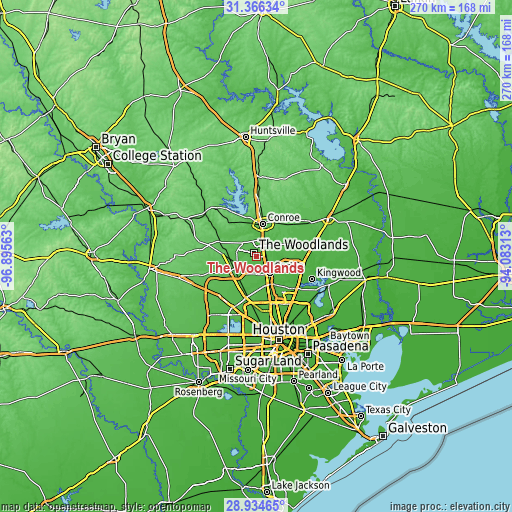 Topographic map of The Woodlands