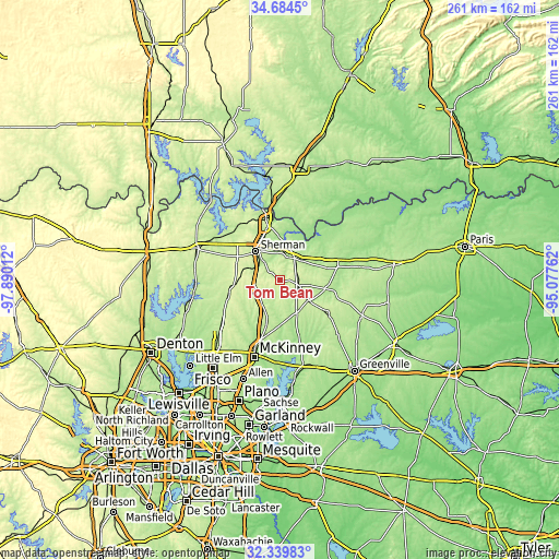 Topographic map of Tom Bean