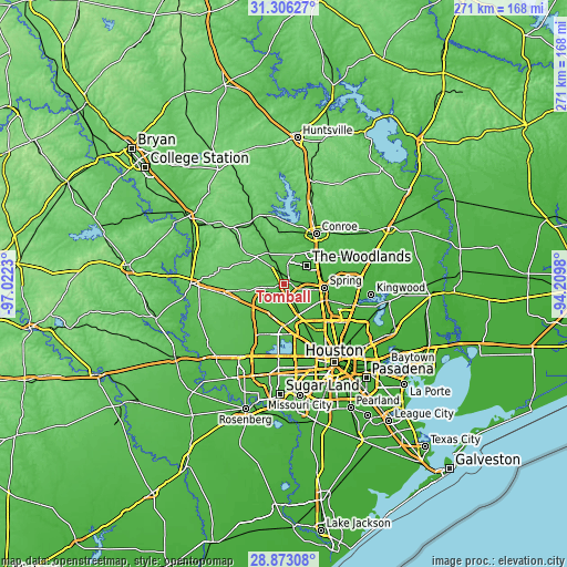 Topographic map of Tomball