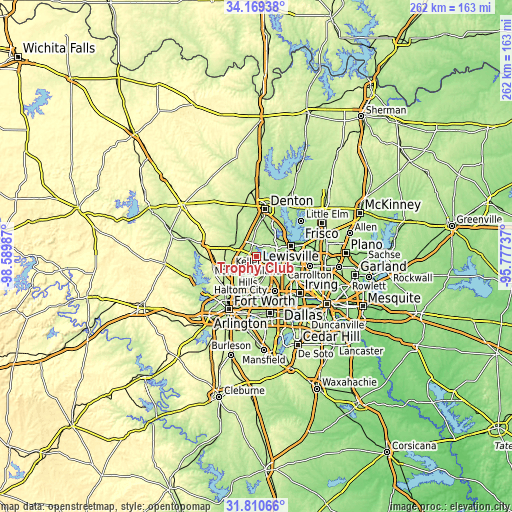 Topographic map of Trophy Club