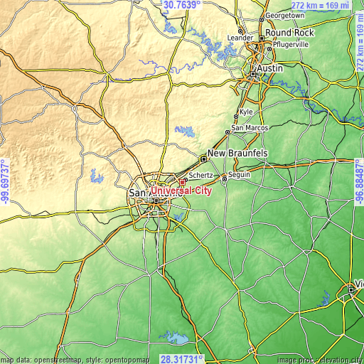 Topographic map of Universal City