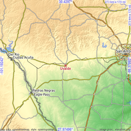 Topographic map of Uvalde