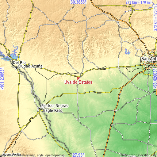 Topographic map of Uvalde Estates