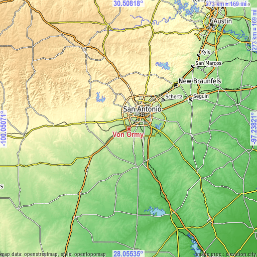 Topographic map of Von Ormy