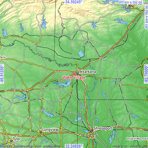 Topographic map of Wake Village