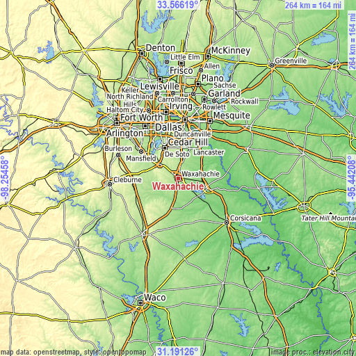 Topographic map of Waxahachie