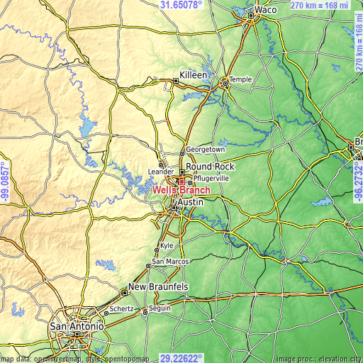 Topographic map of Wells Branch