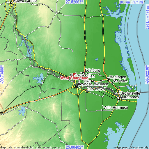 Topographic map of West Sharyland