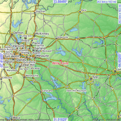 Topographic map of Wills Point