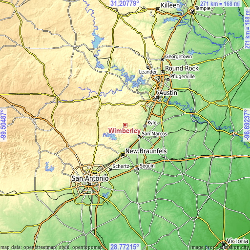 Topographic map of Wimberley