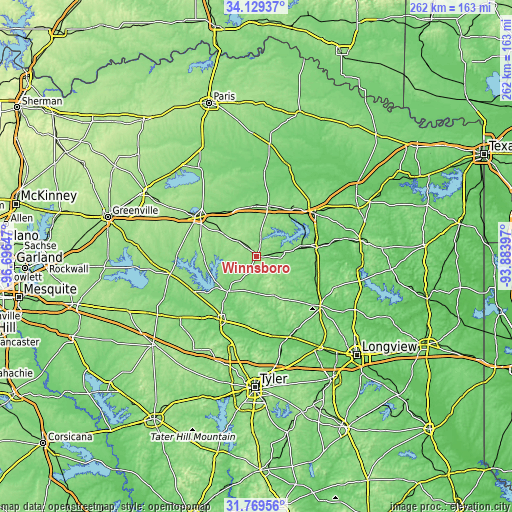 Topographic map of Winnsboro