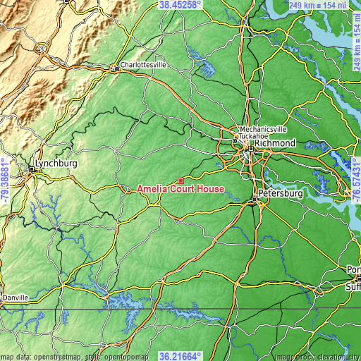 Topographic map of Amelia Court House