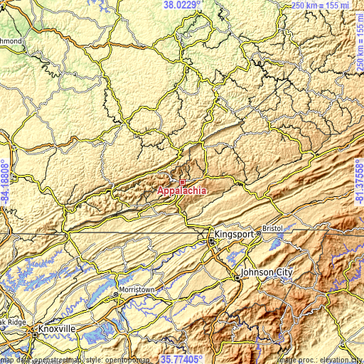 Topographic map of Appalachia