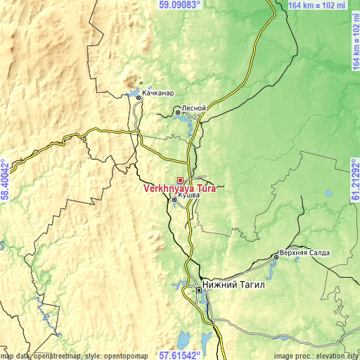 Topographic map of Verkhnyaya Tura