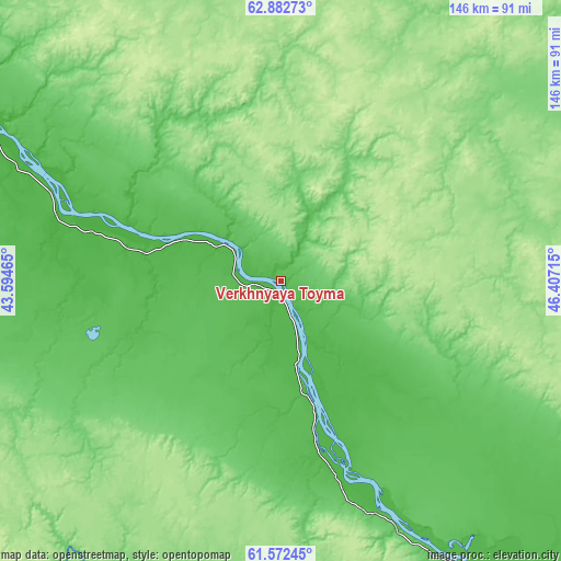 Topographic map of Verkhnyaya Toyma