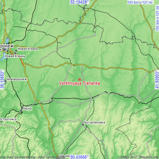 Topographic map of Verkhnyaya Tishanka