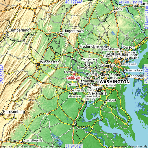 Topographic map of Ashburn