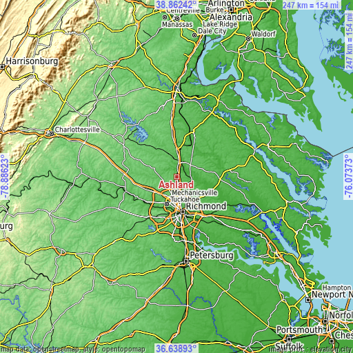 Topographic map of Ashland