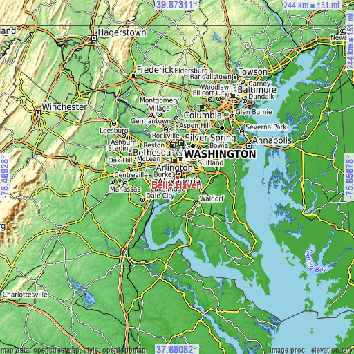 Topographic map of Belle Haven