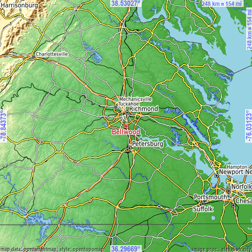 Topographic map of Bellwood