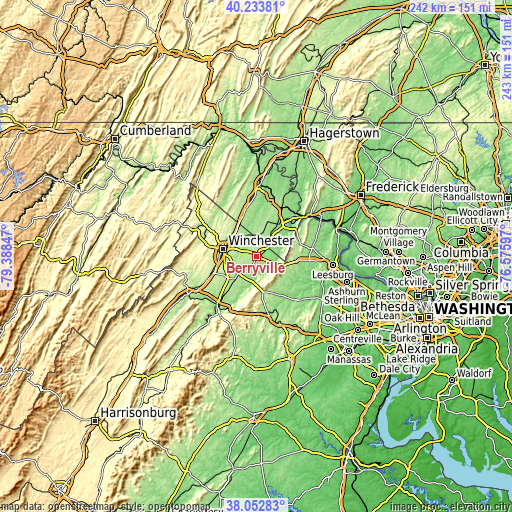 Topographic map of Berryville