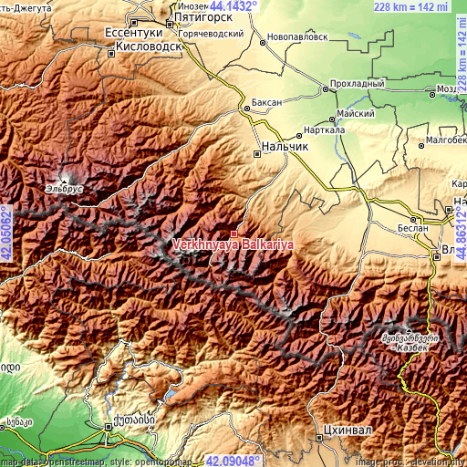 Topographic map of Verkhnyaya Balkariya