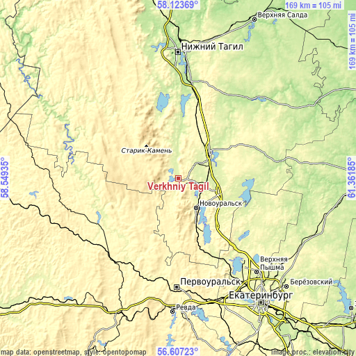 Topographic map of Verkhniy Tagil