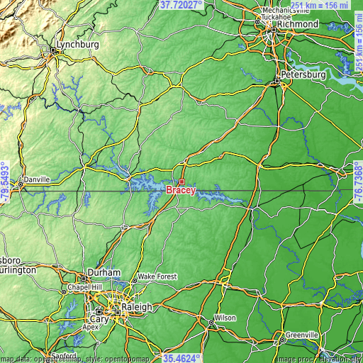 Topographic map of Bracey