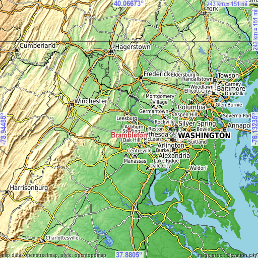 Topographic map of Brambleton