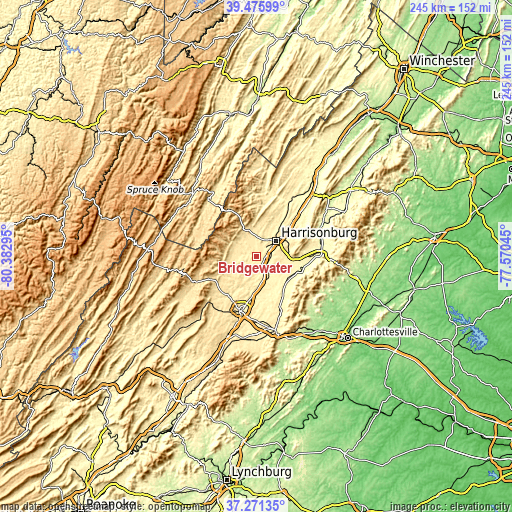 Topographic map of Bridgewater