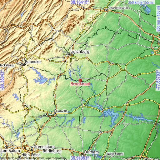 Topographic map of Brookneal