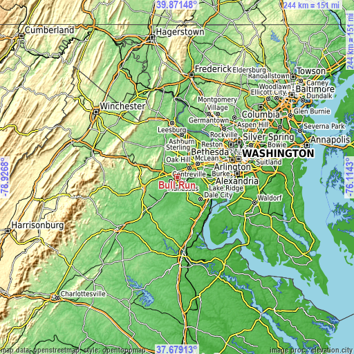 Topographic map of Bull Run