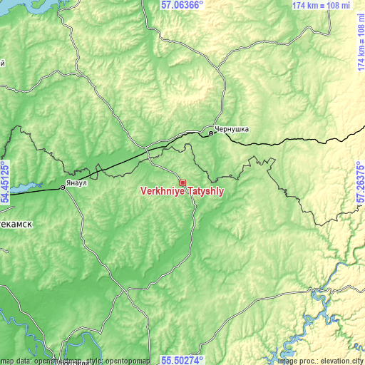 Topographic map of Verkhniye Tatyshly