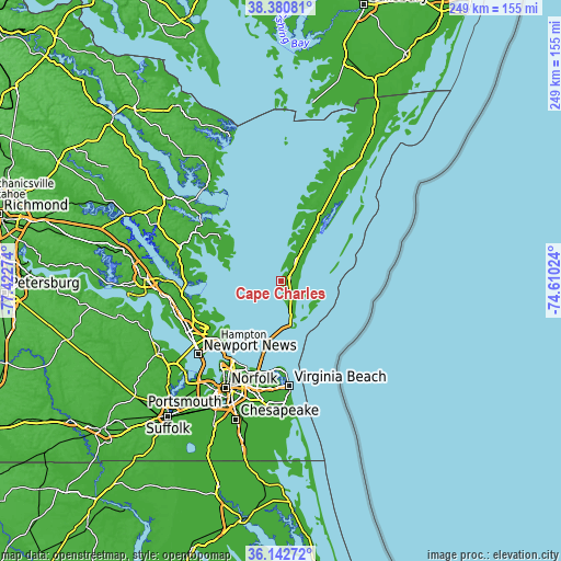 Topographic map of Cape Charles