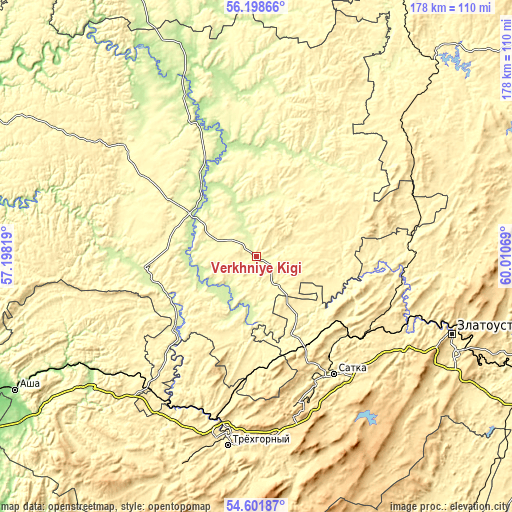 Topographic map of Verkhniye Kigi