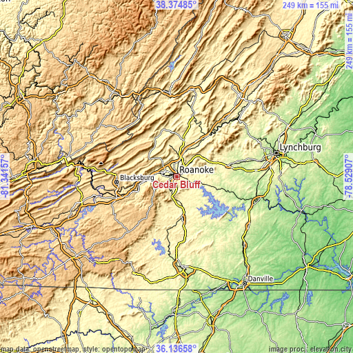 Topographic map of Cedar Bluff