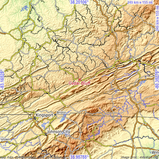 Topographic map of Cedar Bluff