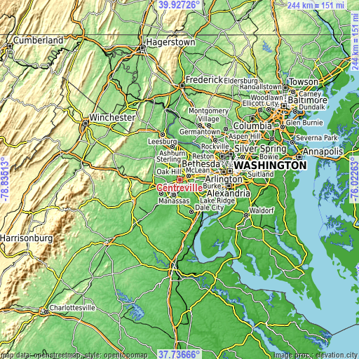 Topographic map of Centreville